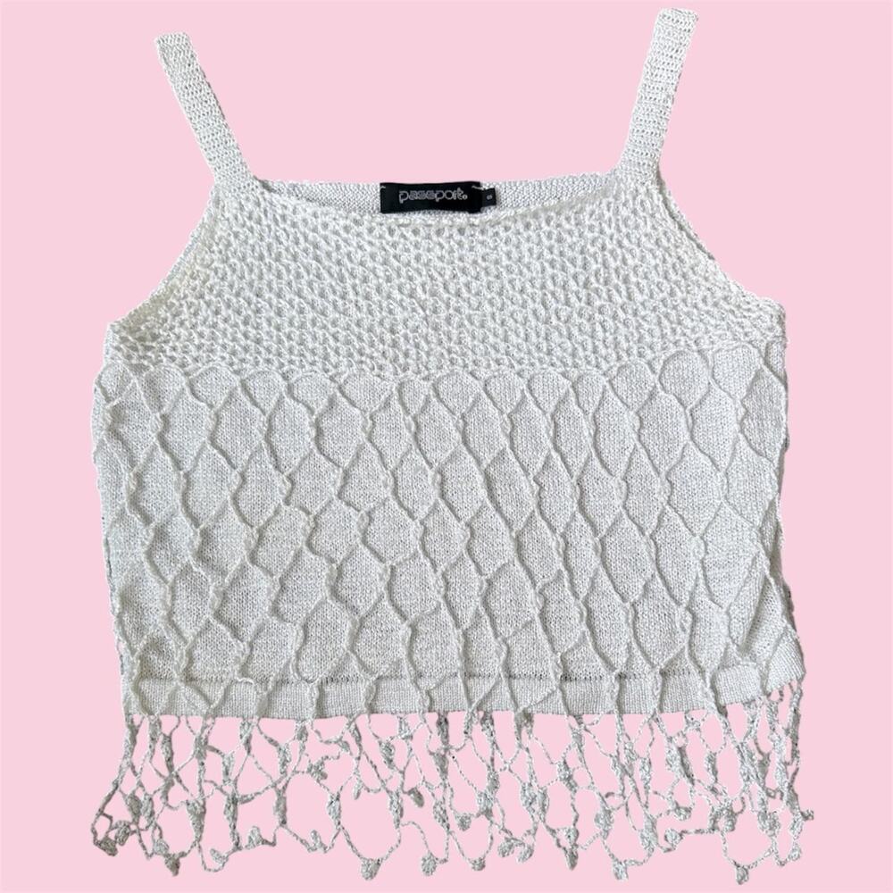 Vintage passport white crochet cropped tank top